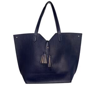Neiman Marcus Navy Blue Vegan Leather Large Shopper Beach Tote